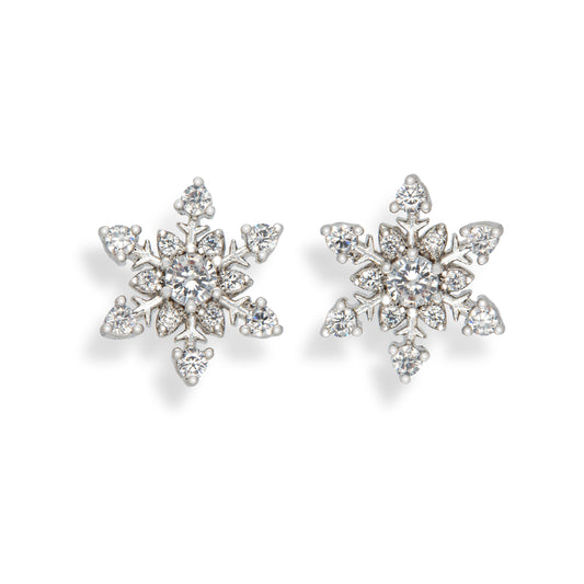 Sterling Silver Cubic Zirconia Snowflake Stud Earrings