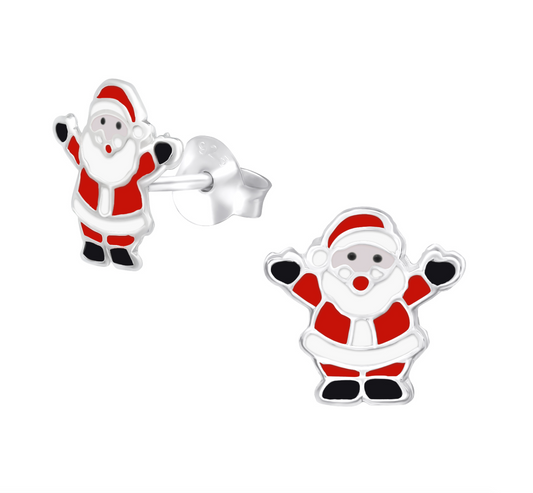 Sterling Silver Happy Santa Stud Earrings