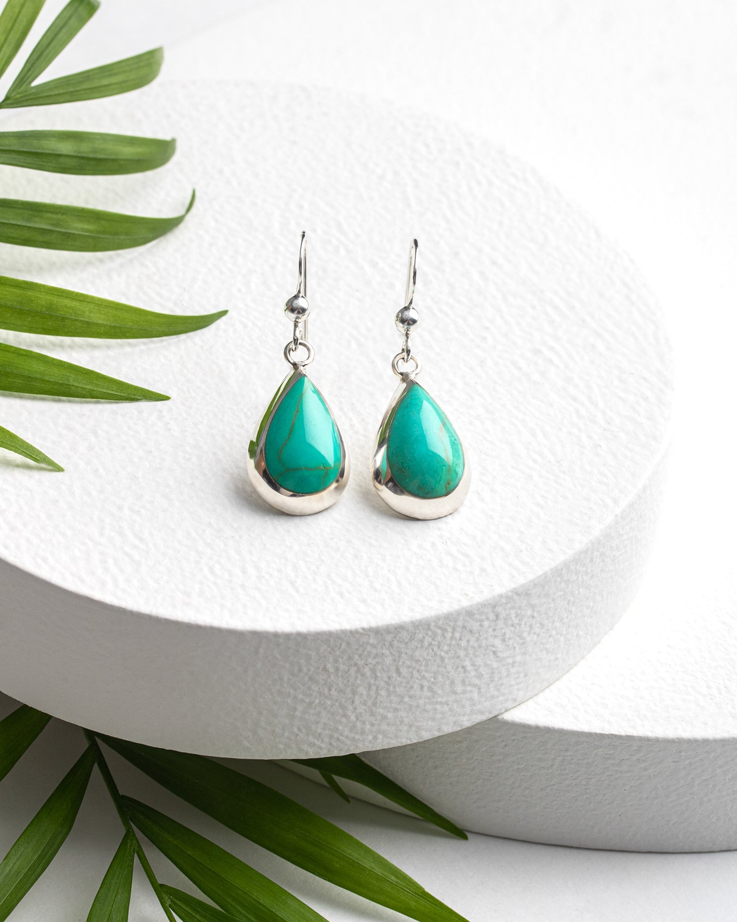 Simulated Green Turquoise Sterling Silver Teardrop Earrings