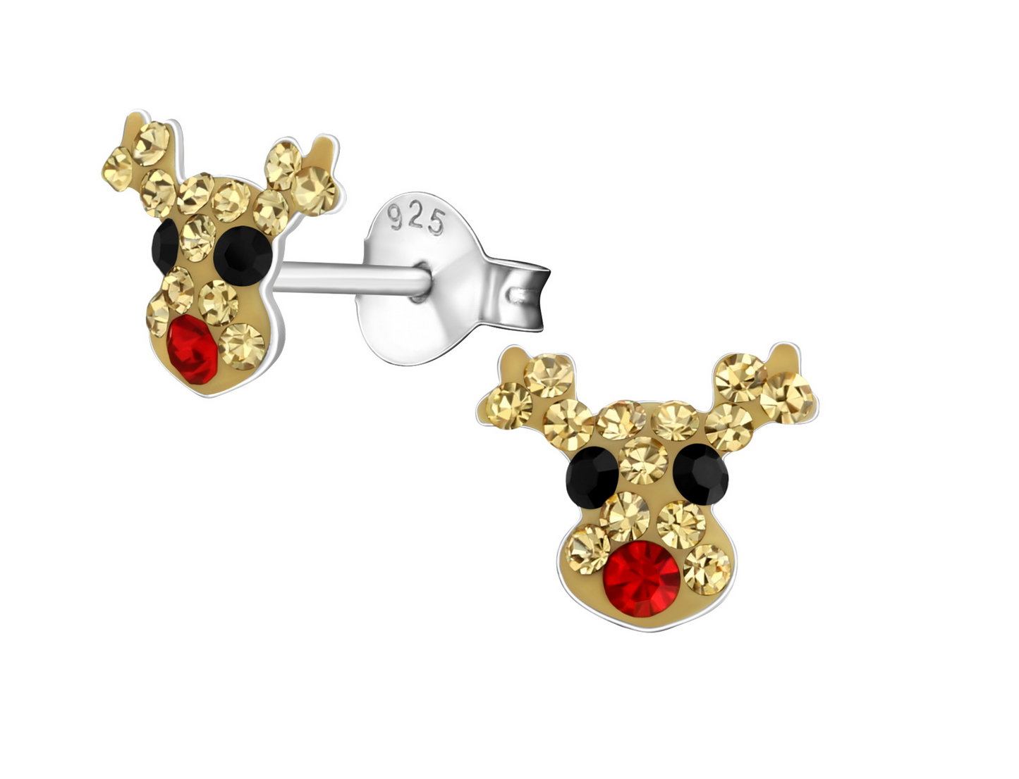 Sterling Silver Cubic Zirconia Reindeer Stud Earrings