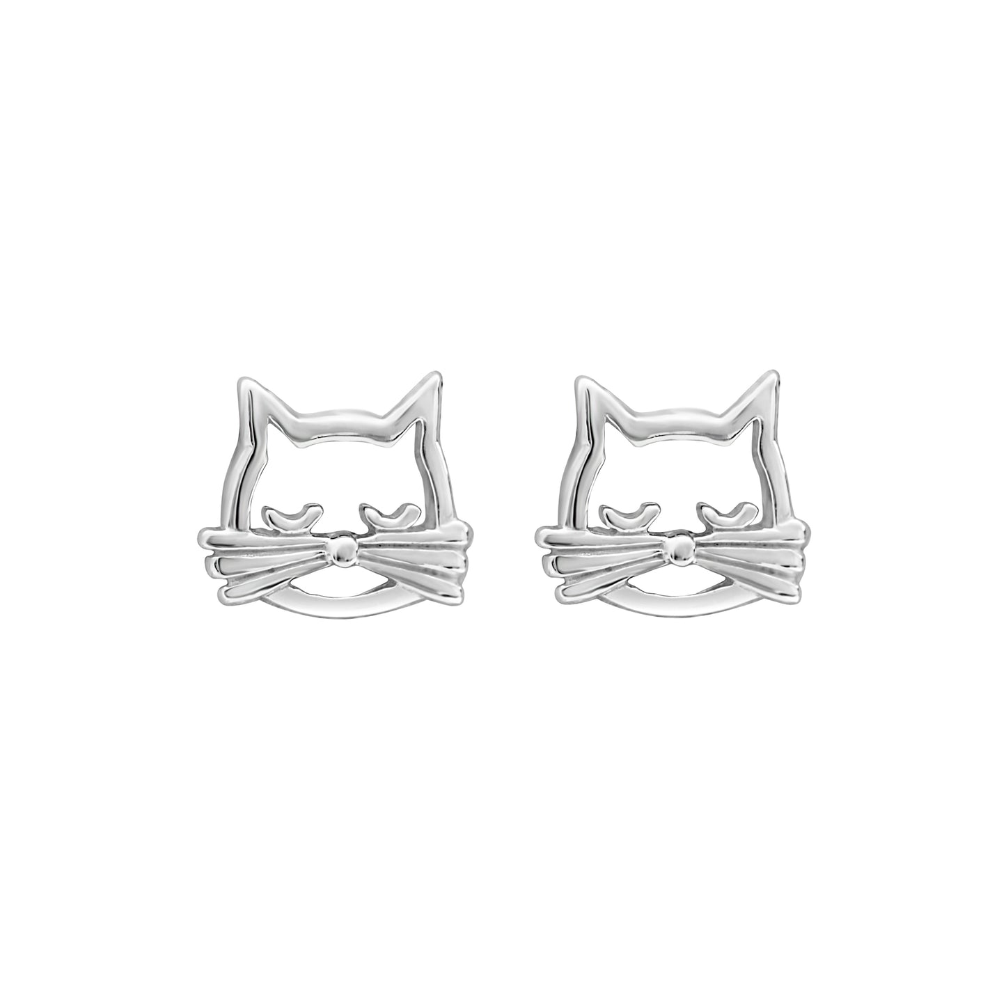 Sterling Silver Openwork Cat Stud Earrings