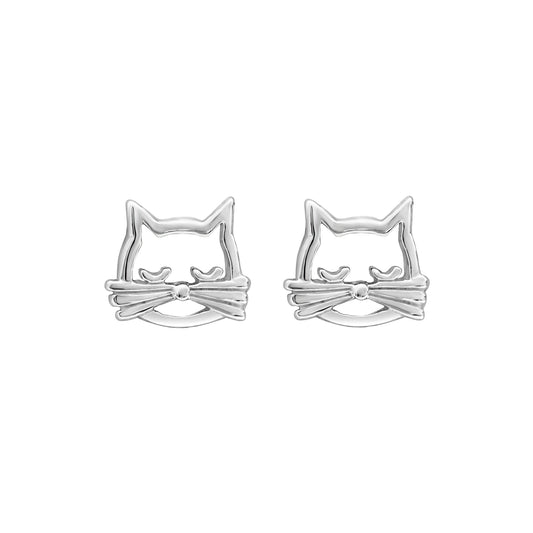 Sterling Silver Openwork Cat Stud Earrings