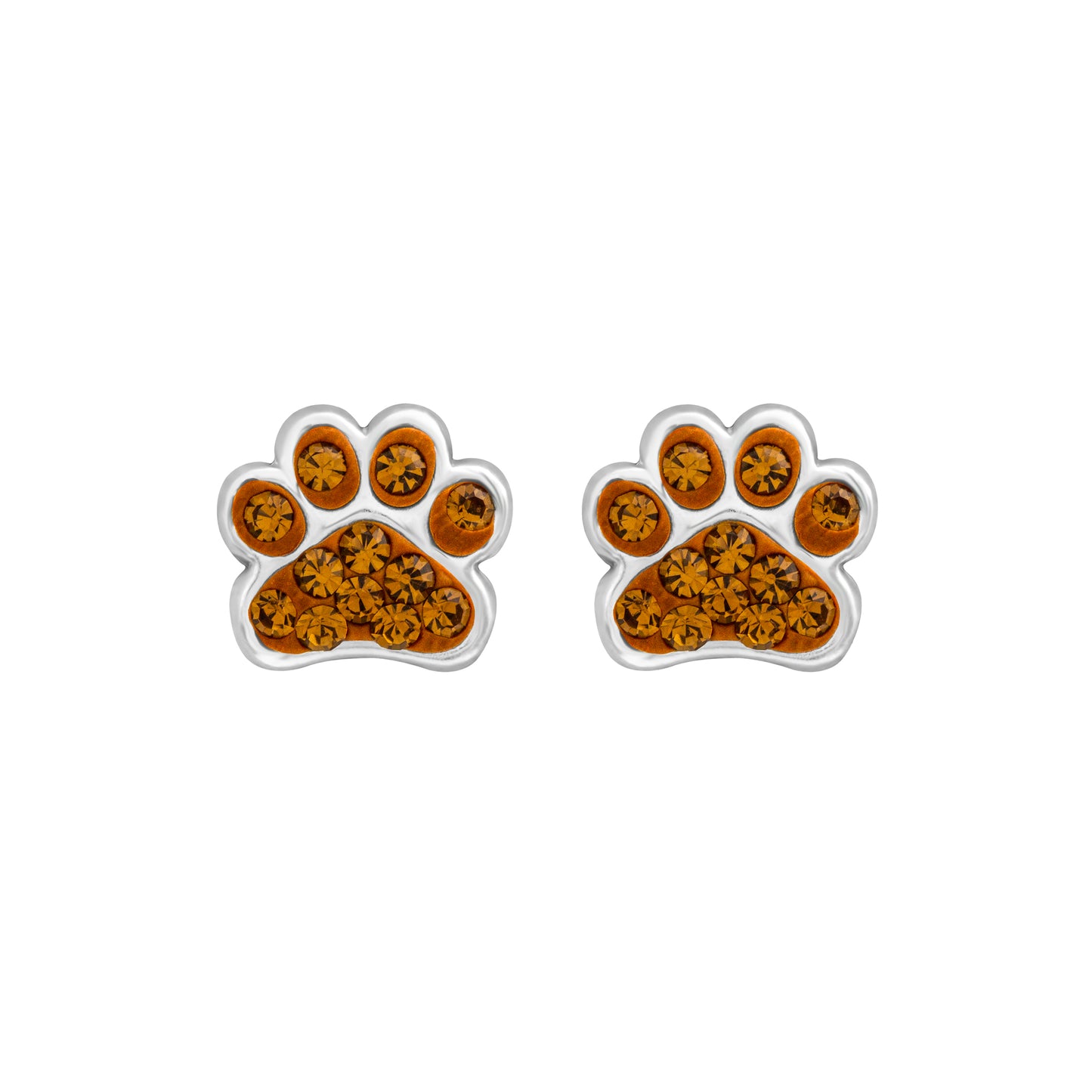 Sterling Silver Brown Cubic Zirconia Paw Print Stud Earrings