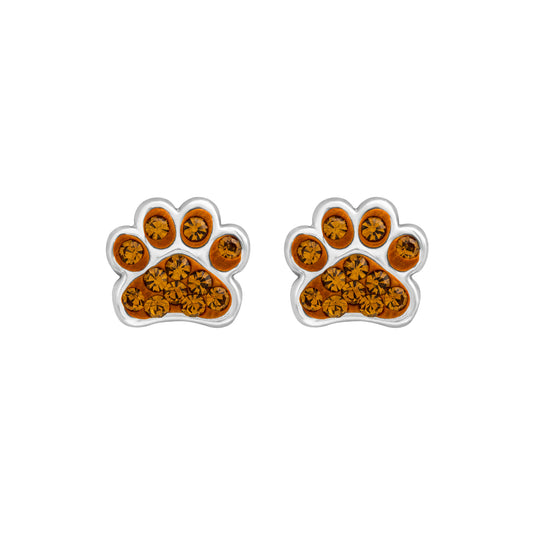 Sterling Silver Brown Cubic Zirconia Paw Print Stud Earrings