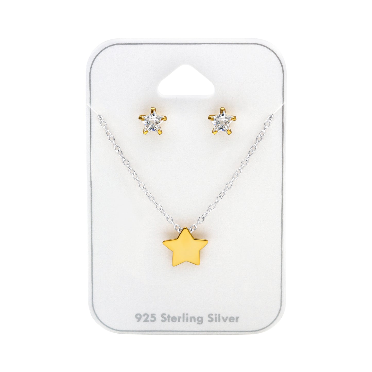 Goldtone Plated Sterling Silver Cubic Zirconia Star Earrings And Necklace