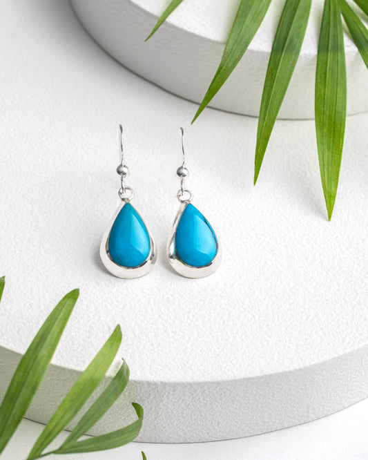 Blue Turquoise Sterling Silver Teardrop Earrings