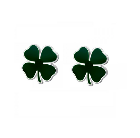 Green Clover Sterling Silver Stud Earrings