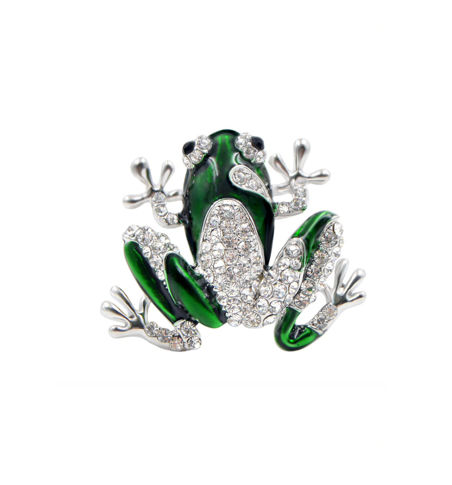 Green frog brooch with clear crystal detailing