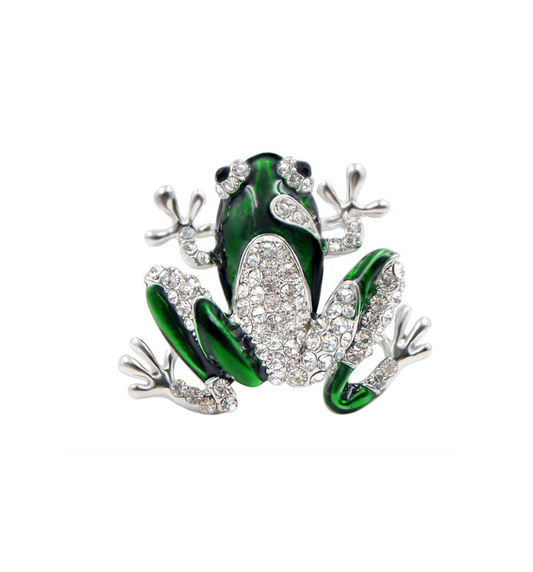 Green & Crystal Frog Brooch