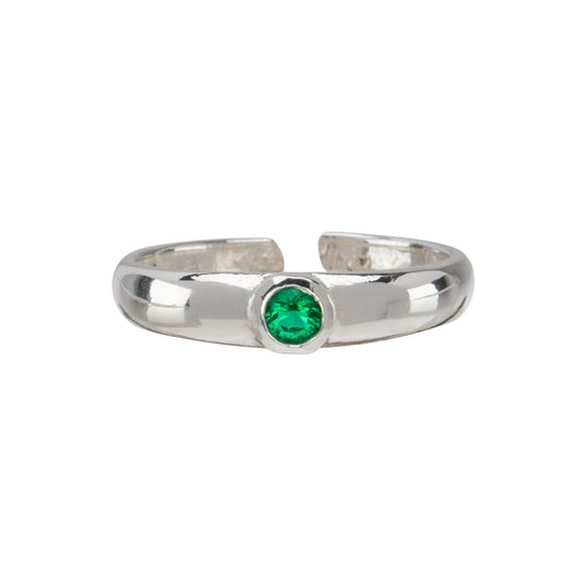 Sterling Silver Toe Ring With Dainty Green Cubic Zirconia Stone