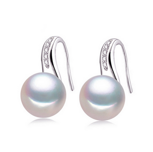 Round White Freshwater Pearl Cubic Zirconia Threader Earrings