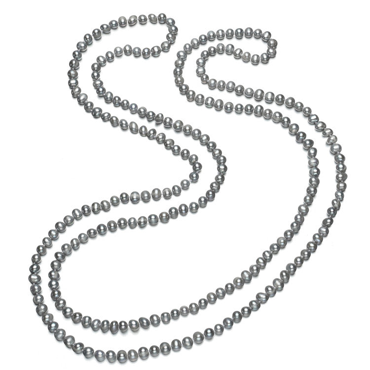 Dark Grey Long Freshwater Pearl Strand Necklace