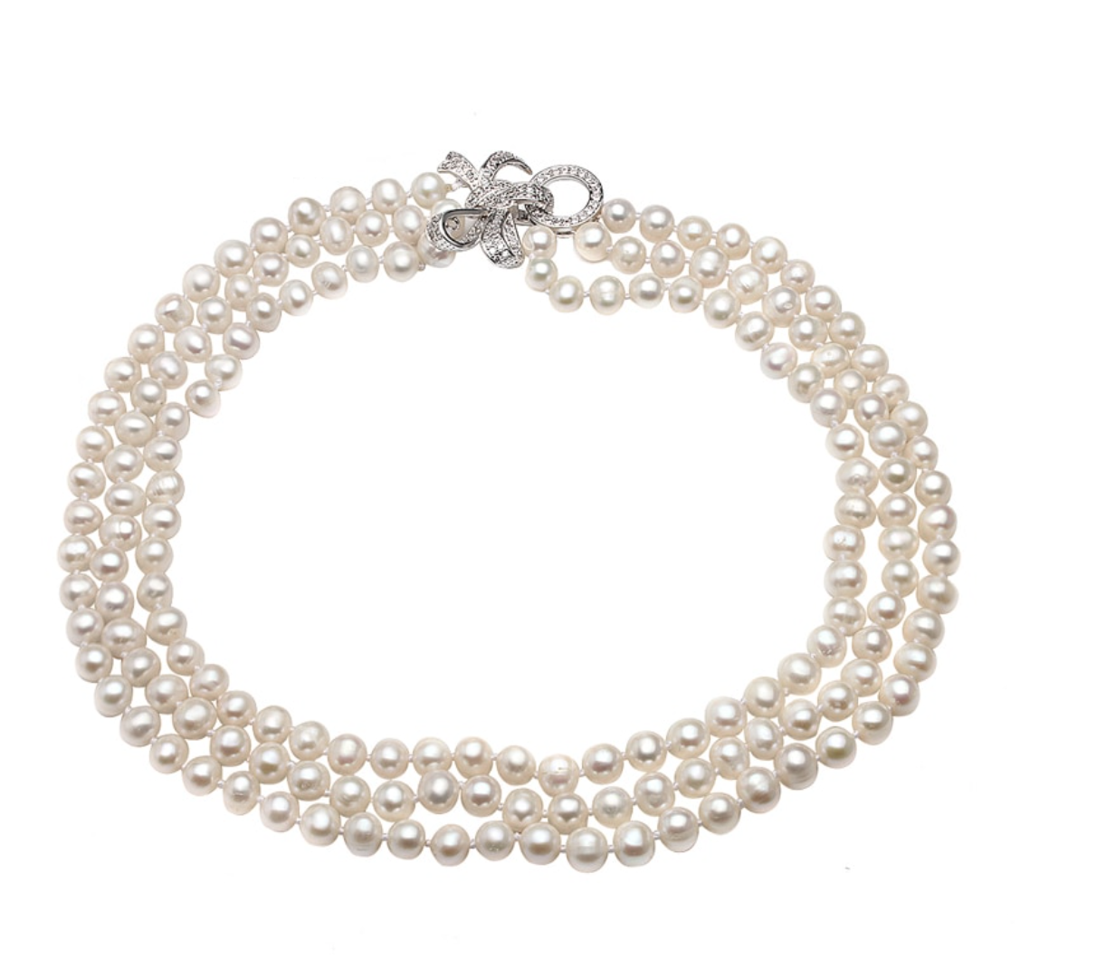 White Freshwater Pearl Cubic Zirconia Bow Tied Necklace