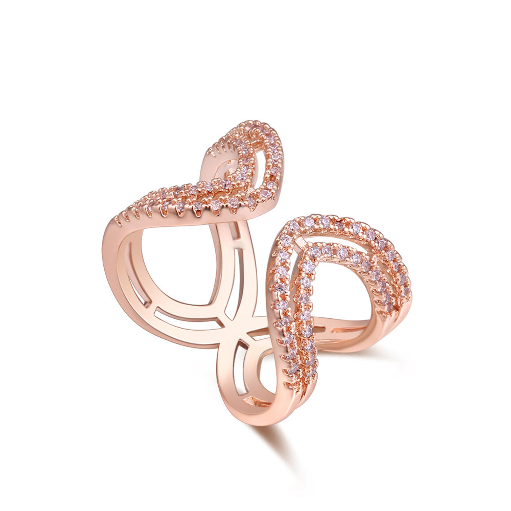 Rose Goldtone Cubic Zirconia Open Adjustable Ring