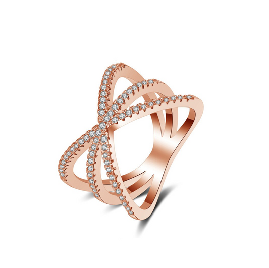 Rose Goldtone Clear Cubic Zirconia Triple Crossover Ring
