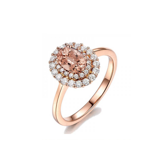 Rose Goldtone Peach Cz Halo Ring (70120-95)