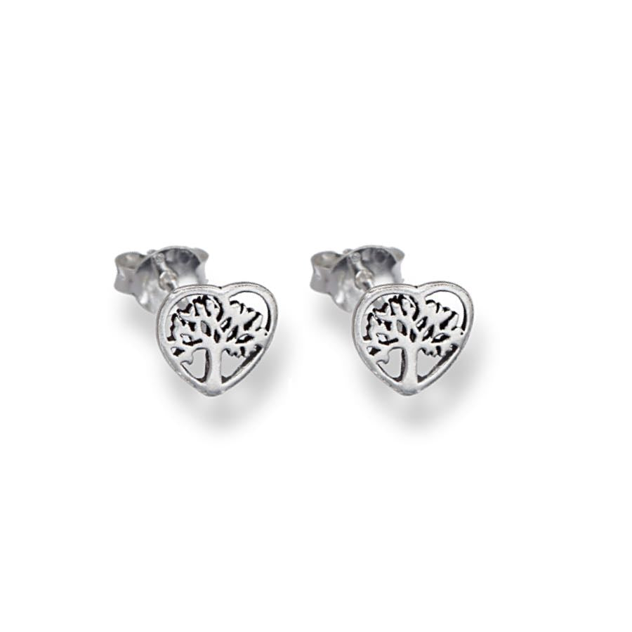 Sterling Silver Heart Tree Stud Earrings