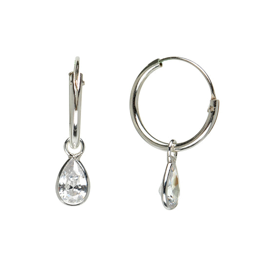 Sterling Silver Cubic Zirconia Teardrop Huggie Hoop Earrings