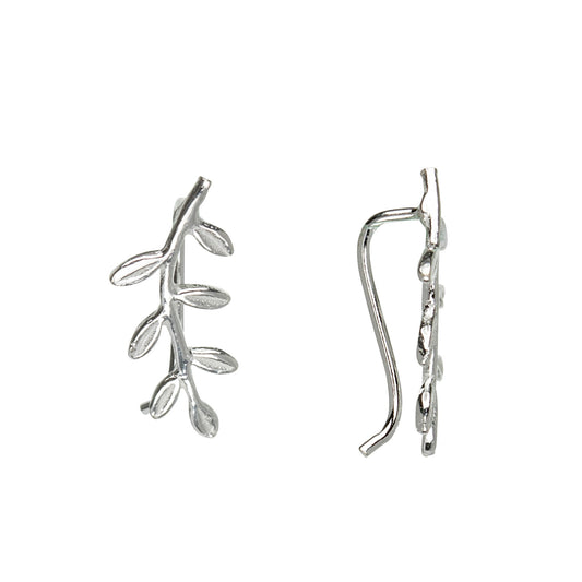 Sterling Silver Leaf Vine Stud Earrings