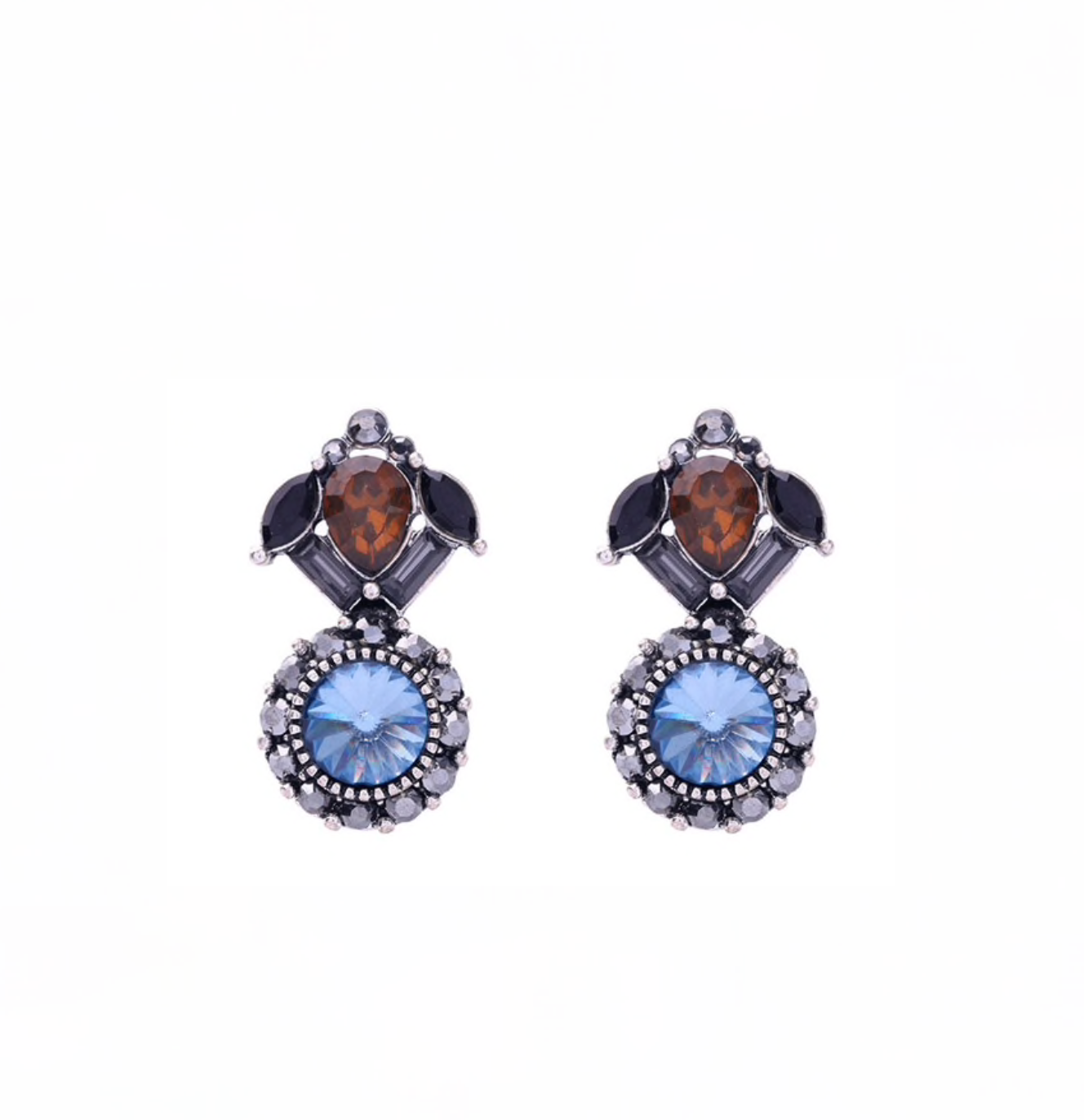 Blue Multi Colored Crystal Drop Earrings