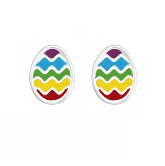 Multi Colored Easter Egg Sterling Silver Stud Earrings