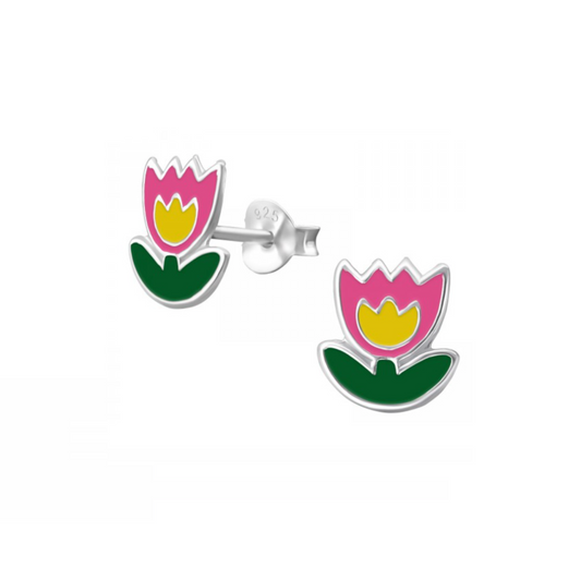 Pink Tulip Sterling Silver Stud Earrings