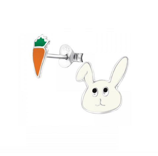 White Rabbit Carrot Sterling Silver Stud Earrings