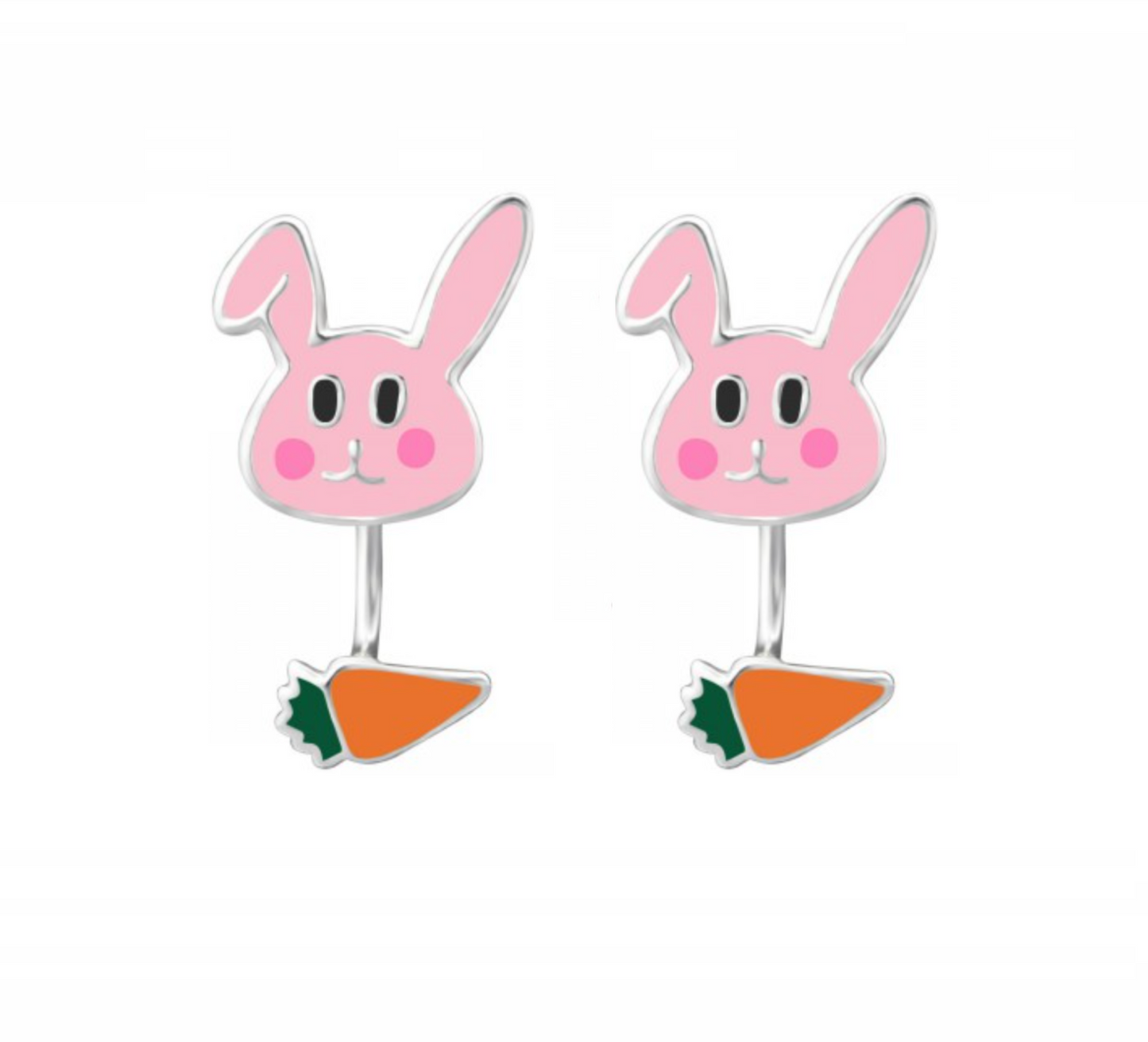 Pink Bunny Carrot Sterling Silver Ear Jackets