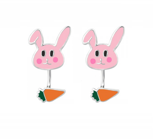 Pink Bunny Carrot Sterling Silver Ear Jackets