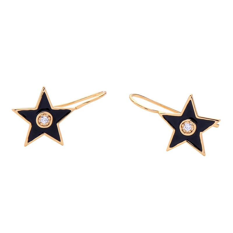 Black Goldtone Star Threader Earrings