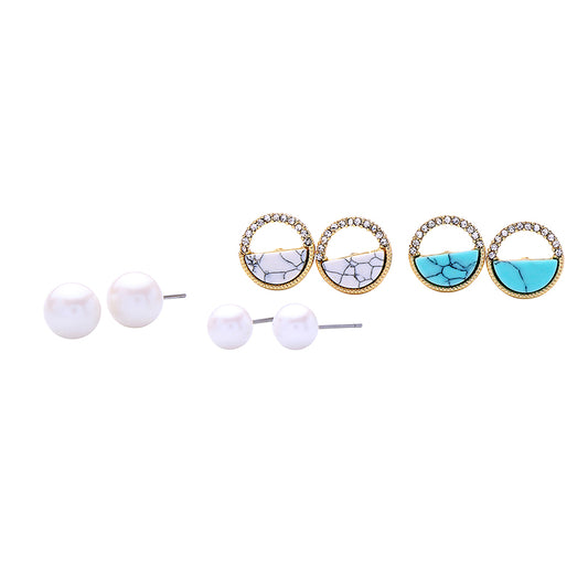 Turquoise, White Imitation Pearl Stud Set