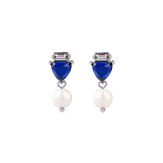 Blue Crystal Pearl Stud Earrings