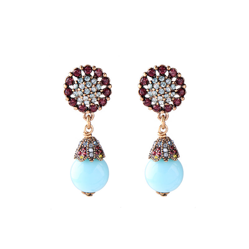 Blue Bead Crystal Drop Earrings