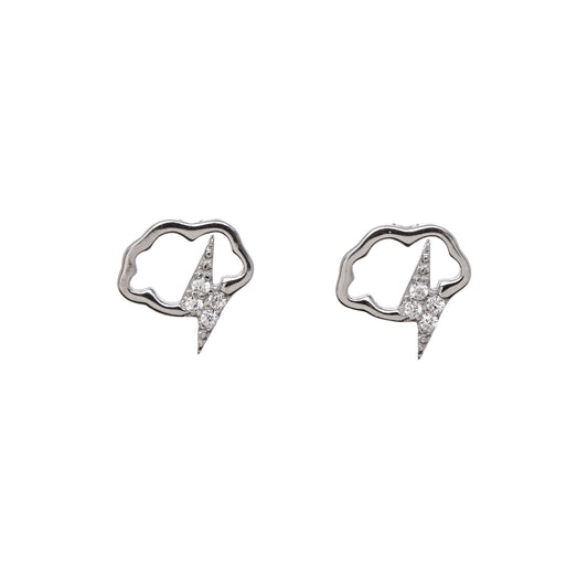 Sterling Silver Cubic Zirconia Cloud With Lightning Bolt Stud Earrings