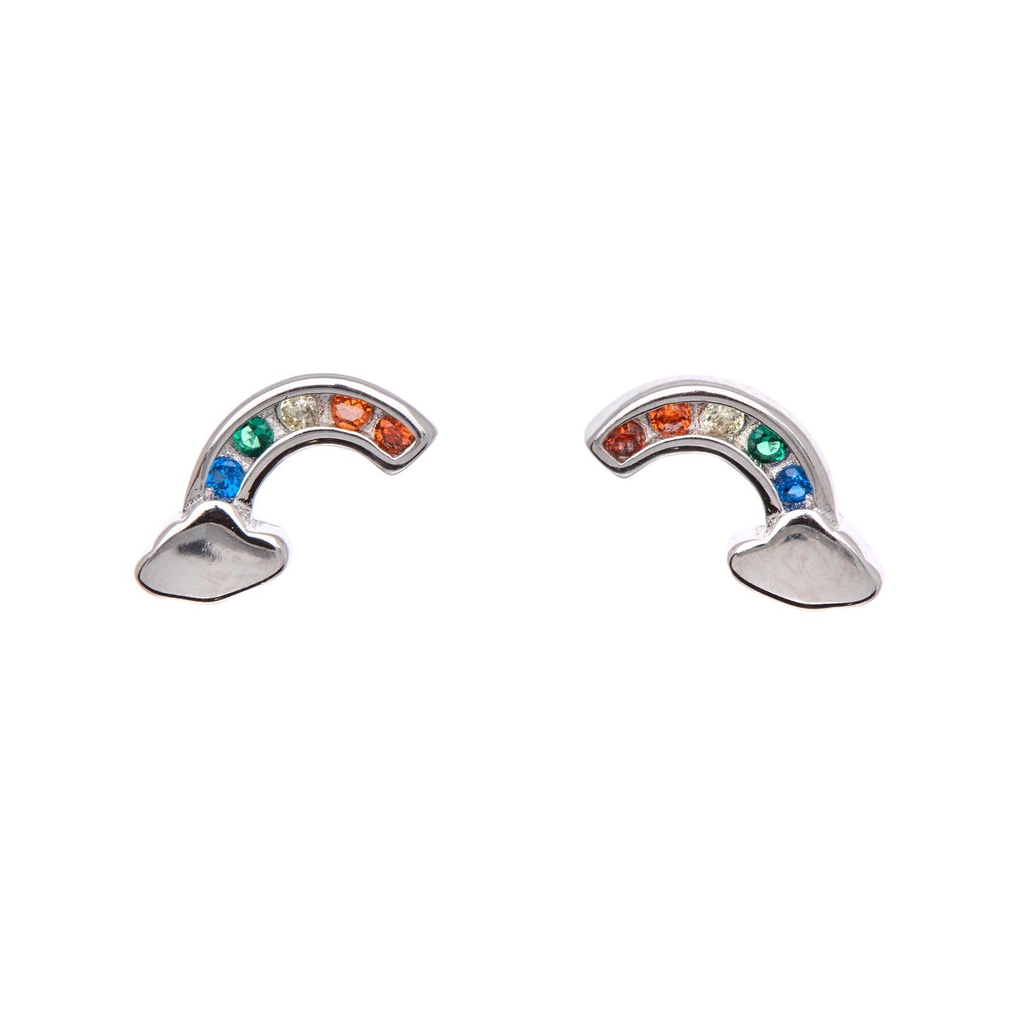 Sterling Silver Multi Colored Cubic Zirconia Rainbow Stud Earrings