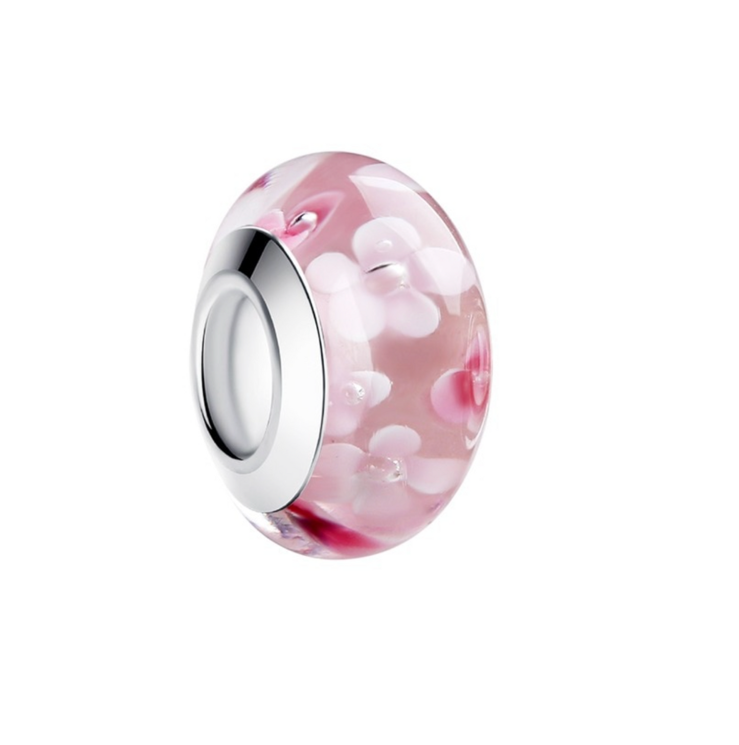 Sterling Silver Pink Floral Glass Bead Charm