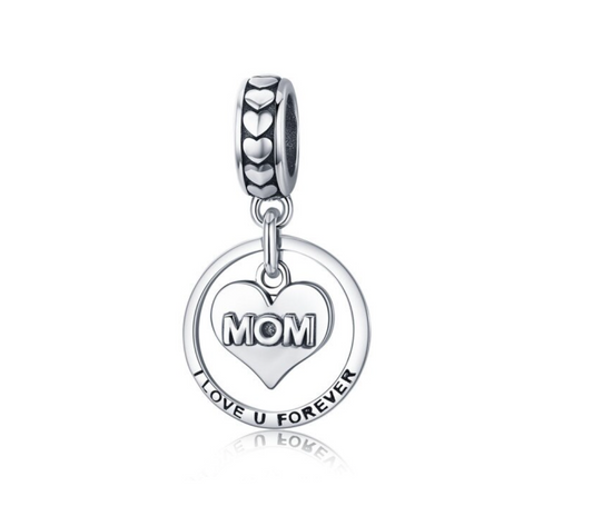 Sterling Silver Heart Mom Dangle Charm Bead