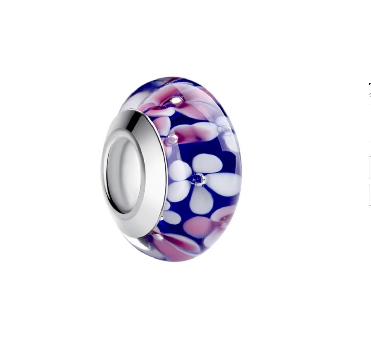 Sterling Silver Pink Purple Floral Glass Bead Charm (113022-94)