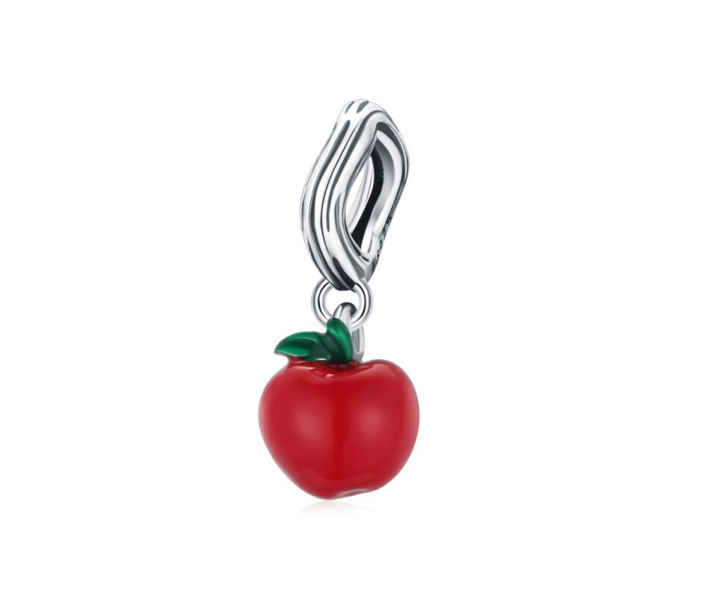 Sterling Silver Red Apple Dangle Charm Bead