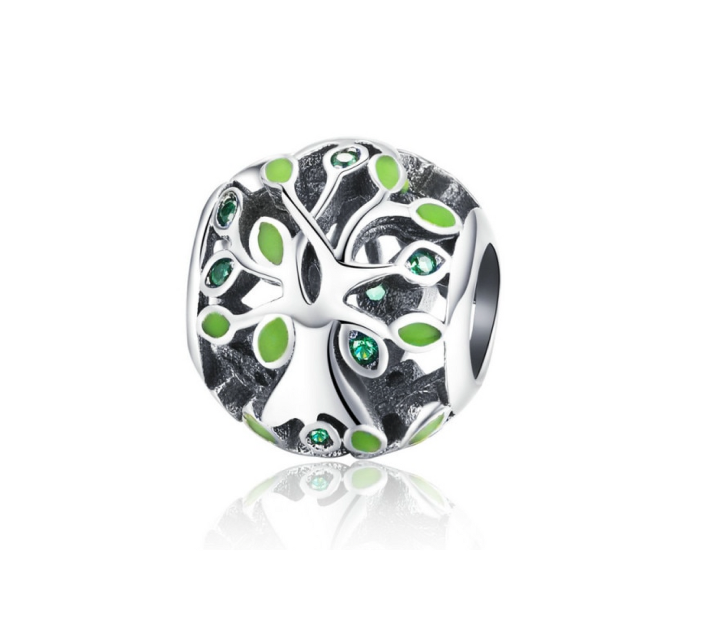 Sterling Silver Green Tree Charm Bead