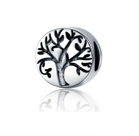 Sterling Silver Etched Tree Charm Bead