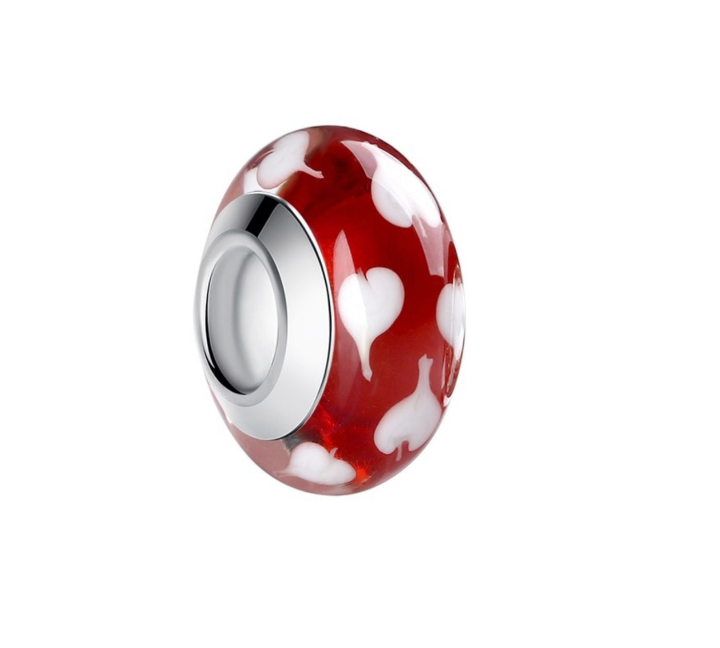 Sterling Silver Red Hearts Glass Bead Charm