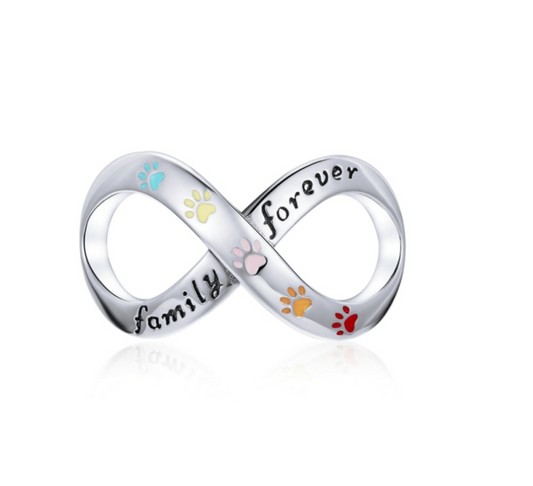 Sterling Silver Multi Colored Paw Print Family Forever Infinity Charm