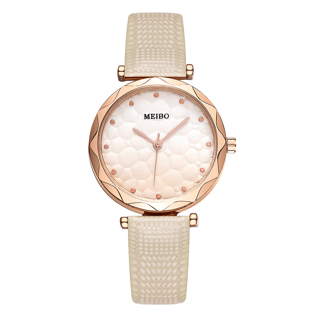 Sand Rose Goldtone Round Faux-leather Strap Watch