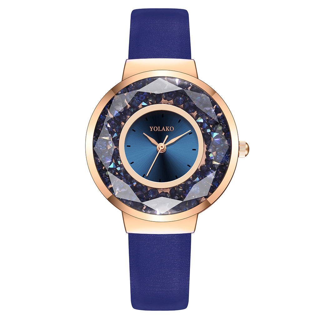 Blue Goldtone Crystal Bezelled Watch