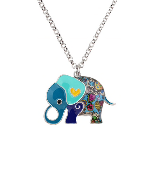 Enamel Mosaic Elephant Pendant Necklace