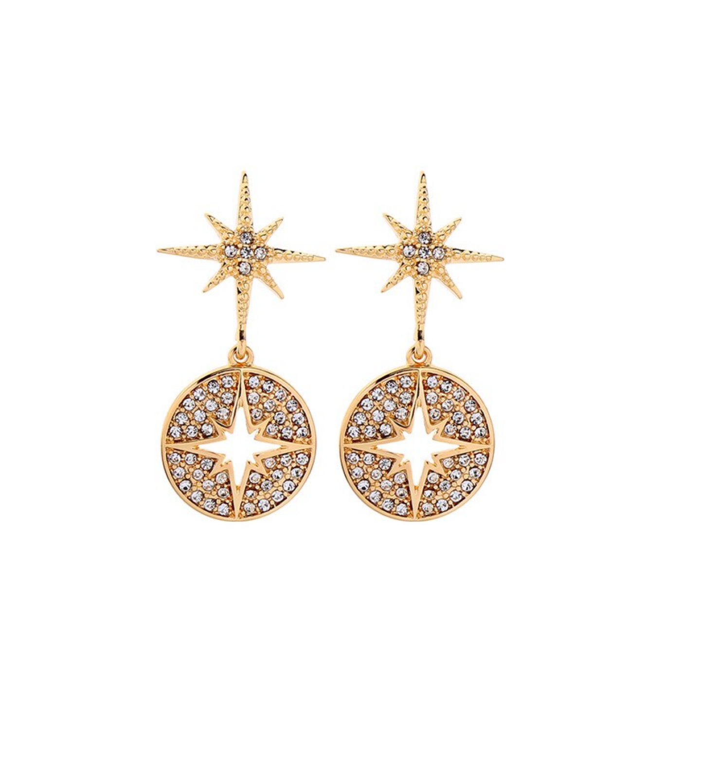 Gold & Crystal Star Circular Drop Earrings