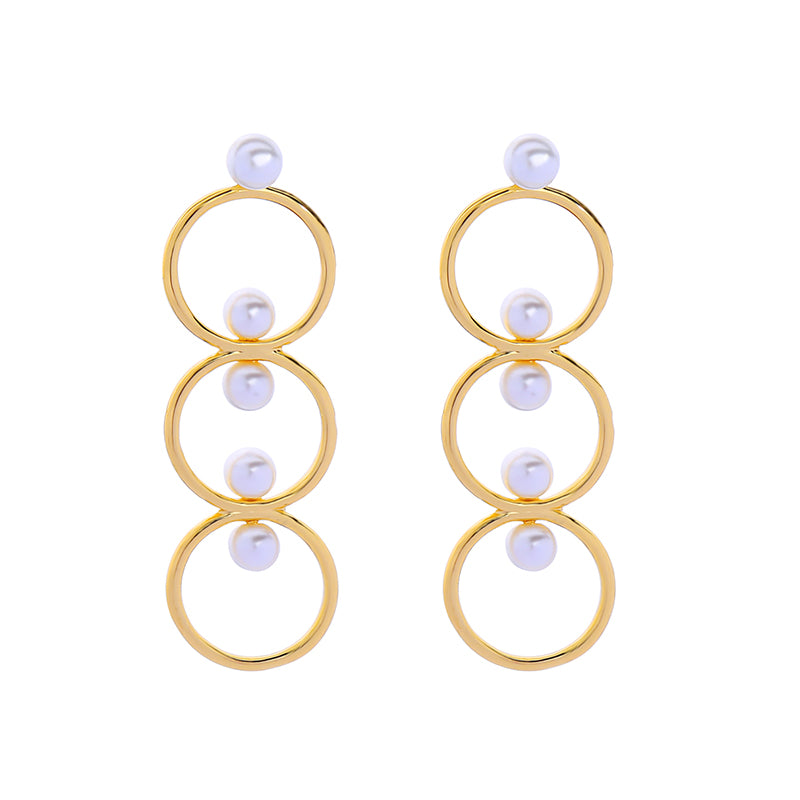 Gold & Faux Pearl Circular Drop Earrings