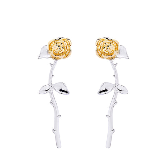 Two-tone Gold Silver Rose Flower Earrings