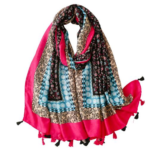 Bright Fuchsia With Multi Patterns Scarf